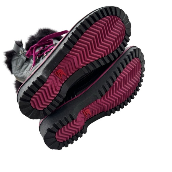Sorel Tivoli Twist Waterproof Winter Boots with Fur Trim Black Purple Size 7 - Picture 9 of 12